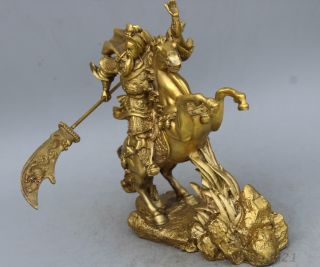 China Brass Carved Guan Gong /Guan Yu Riding Horse Statue 6
