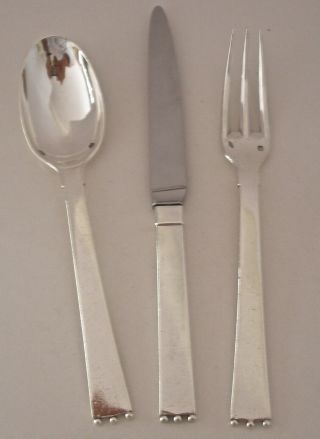 Very Rare French Silver Art Deco Jean E.  Puiforcat Knife,  Fork & Spoon C 1925