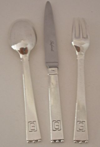 VERY RARE FRENCH SILVER ART DECO JEAN E.  PUIFORCAT KNIFE,  FORK & SPOON C 1925 2