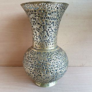 41 Old Antique Islamic / Ottoman / Persian Copper Bronze Vase Animals Engraving 10