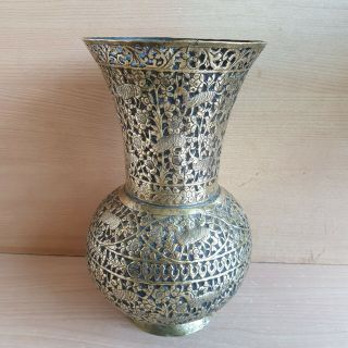 41 Old Antique Islamic / Ottoman / Persian Copper Bronze Vase Animals Engraving 8