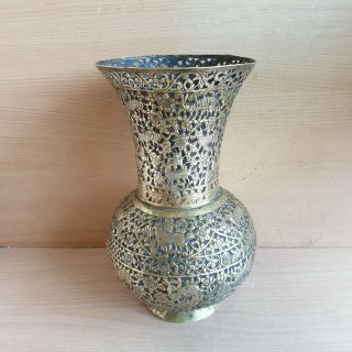 41 Old Antique Islamic / Ottoman / Persian Copper Bronze Vase Animals Engraving 9