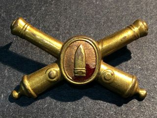 Wwi Tiffany Coastal Artillery Bronze Collar Badge Pin Insignia Cannon Shell E10
