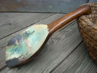 Antique Painted Folk Art Primitive Wooden Dough Bowl Butter Paddle Treen AAFA 10
