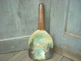Antique Painted Folk Art Primitive Wooden Dough Bowl Butter Paddle Treen Aafa