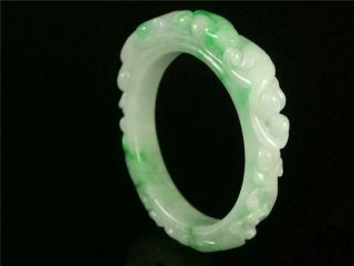 Fine Chinese Jadeite Emerald Jade Bangle Bracelet Fish & Ruyi Carved On Surface