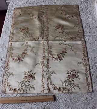 Antique French 18thc (1700s) Silk &chenille Roses&ribbons Brocaded Fabric Sample