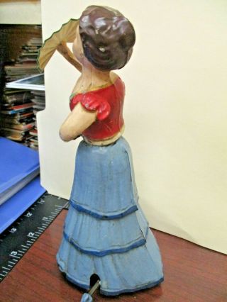 1890s German Tin Hand Painted Wind Up Toy Fan Dancer Girl RARE 2