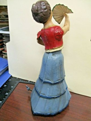 1890s German Tin Hand Painted Wind Up Toy Fan Dancer Girl RARE 4