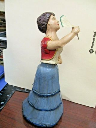 1890s German Tin Hand Painted Wind Up Toy Fan Dancer Girl RARE 5