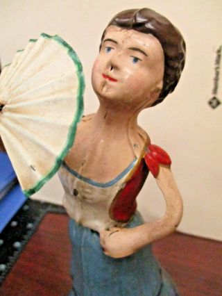 1890s German Tin Hand Painted Wind Up Toy Fan Dancer Girl RARE 6