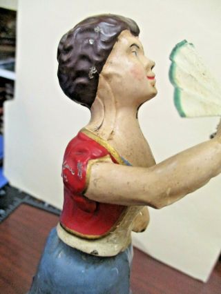 1890s German Tin Hand Painted Wind Up Toy Fan Dancer Girl RARE 7