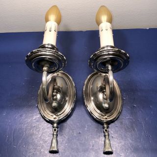 Wired Pair Antique Nickel Plated Sconces Patina Rewired 71b