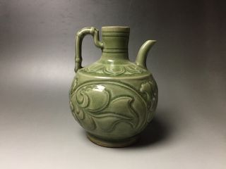 Rare Chinese Porcelain Yaozhou Kiln Green Glaze Flower Design Pot