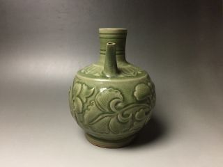 Rare Chinese porcelain Yaozhou kiln green glaze flower design pot 2