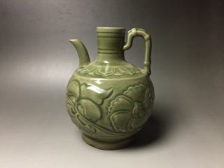 Rare Chinese porcelain Yaozhou kiln green glaze flower design pot 3