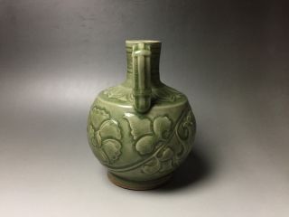 Rare Chinese porcelain Yaozhou kiln green glaze flower design pot 4