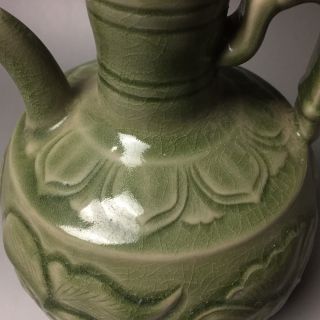 Rare Chinese porcelain Yaozhou kiln green glaze flower design pot 8