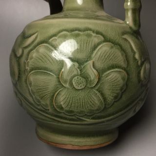 Rare Chinese porcelain Yaozhou kiln green glaze flower design pot 9