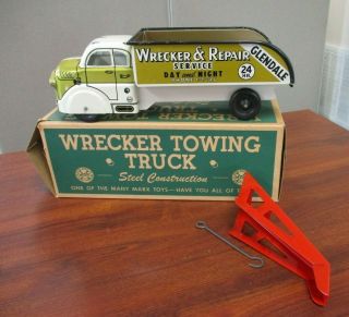 Vintage Marx Steel & Tin Litho Wrecker Towing Truck & Box