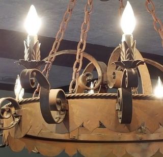 Antique Wrought Iron Chandelier Large 12 Light Gothic Medieval Spanish 41 