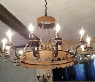 Antique Wrought Iron Chandelier Large 12 Light Gothic Medieval Spanish 41 