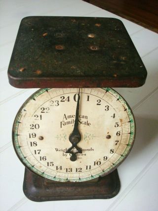 VINTAGE American Family SCALE Kitchen Counter 25 LBS Ounces Old Red METAL 4