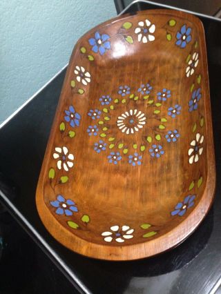Wooden Dough Salad Bowl Trencher Farmhouse Hand Painted & Turned Wood Floral 3