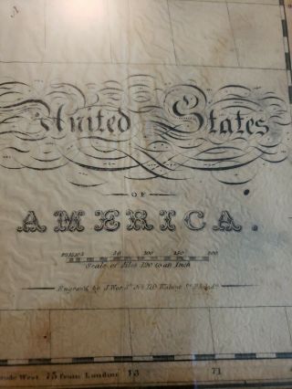 Engraved Hand Colored U.  S.  Map Circa 1822 - 1837 J.  War.  Jr.  Engaver Philadelphia 11