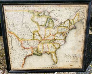 Engraved Hand Colored U.  S.  Map Circa 1822 - 1837 J.  War.  Jr.  Engaver Philadelphia