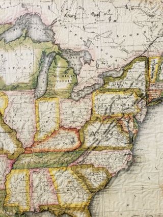 Engraved Hand Colored U.  S.  Map Circa 1822 - 1837 J.  War.  Jr.  Engaver Philadelphia 4