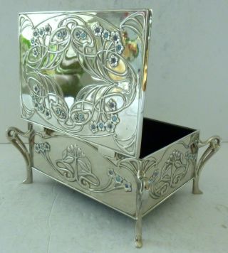 Vintage Art Nouveau Silver Plate Dimonte Stone Jewellery Trinket Box Mirror Rare