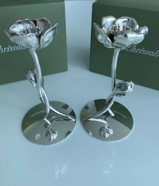 Christofle Belle Epoque Anemone Candlesticks Silver Pair