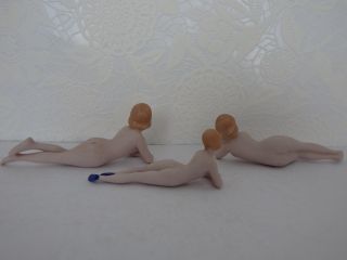 3 Art Deco German Porcelain Nude Bathing Beauties Half Doll rel.  Figurine. 2