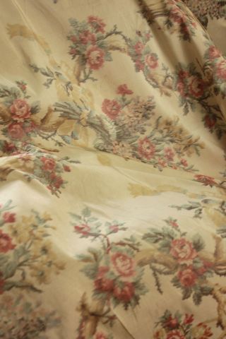 Antique Curtain chine silk warp French printed floral with trim 1900 old drape 12