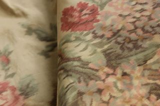 Antique Curtain Chine Silk Warp French Printed Floral With Trim 1900 Old Drape