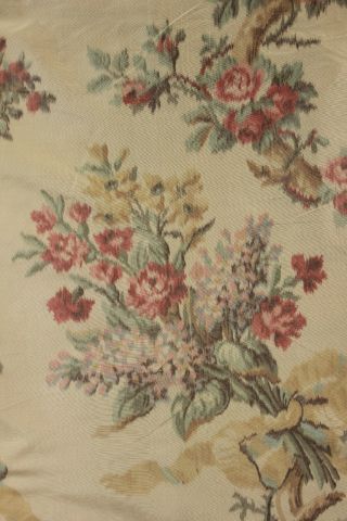 Antique Curtain chine silk warp French printed floral with trim 1900 old drape 2