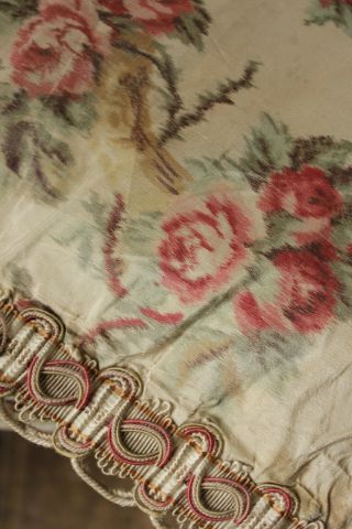 Antique Curtain chine silk warp French printed floral with trim 1900 old drape 3
