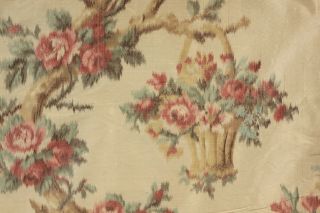 Antique Curtain chine silk warp French printed floral with trim 1900 old drape 4
