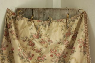 Antique Curtain chine silk warp French printed floral with trim 1900 old drape 9
