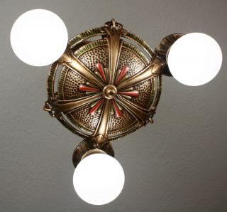 20 ' s VINTAGE ANTIQUE LINCOLN Art Deco 5 LIGHT CEILING CHANDELIER Set Available 3