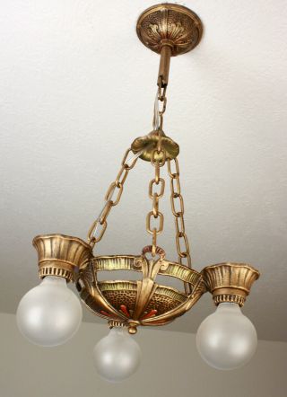 20 ' s VINTAGE ANTIQUE LINCOLN Art Deco 5 LIGHT CEILING CHANDELIER Set Available 4