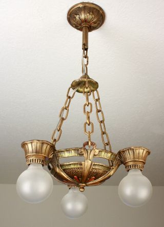 20 ' s VINTAGE ANTIQUE LINCOLN Art Deco 5 LIGHT CEILING CHANDELIER Set Available 6