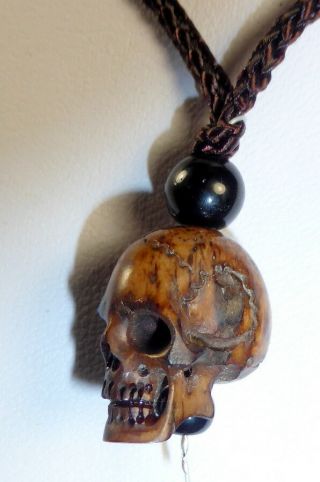 RARE TIBETAN LlAMA (Lama Glama) BONE HUMAN SKULL BEAD BLESSED on SILK CORD 2