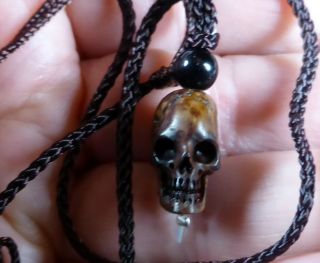 RARE TIBETAN LlAMA (Lama Glama) BONE HUMAN SKULL BEAD BLESSED on SILK CORD 9