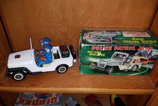 Vintage Japan Tin,  Trade Mark T.  N Police Patrol Jeep,  Toy Vehicle