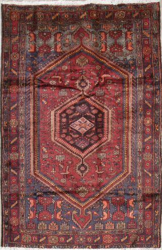Orientral Hamadan Wool Hand - Knotted Geometric One - Of - A - Kind Persian Area Rug 5x7
