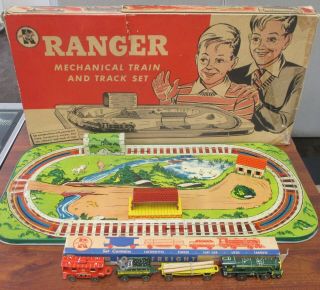 Vintage Ranger Tin Litho Mechanical Wind Up Train & Train Set 400 W/orig Box