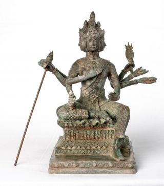 Antique Thai Style Bronze Brahma - Hindu God Creation - 28cm/11 "