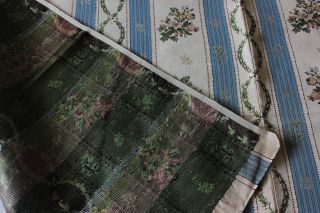 Antique French c1880 Blue Floral Silk Brocade Textile Fabric Yardage 55 